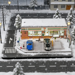 带灯立体微缩场景摆件DIY建筑模型711便利店玩具套装 男孩车模展示