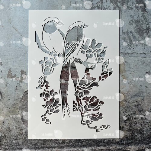 绶带鸟玉兰花 花枝飞鸟镂空模板手绘画画涂鸦墙绘DIY喷绘图遮蔽板