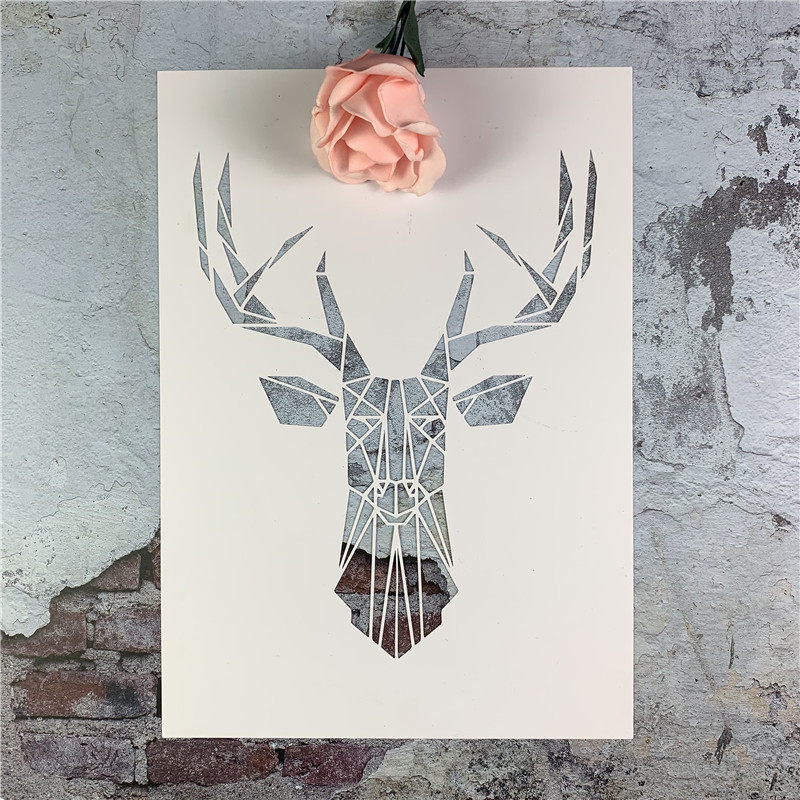 鹿 黑板漆手绘diy镂空模板手抄报喷漆卡通动物图案遮蔽板涂色工具