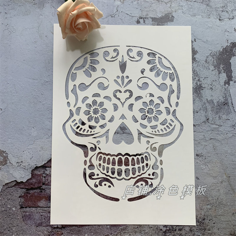 骷髅摇滚系列 街头镂空模板画潮酷diy植物手绘墙绘创意喷漆遮蔽板