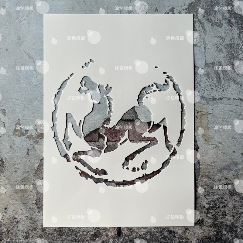 汉代石刻骏马系列 国风奔马镂空模板墙绘喷漆模具墙面diy画画图案