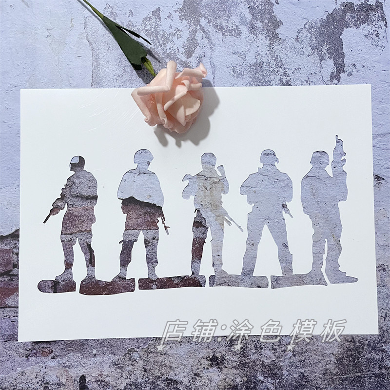 吃鸡战士 创意DIY画画神器手账涂鸦帆布包涂鸦遮蔽板真石漆镂空模