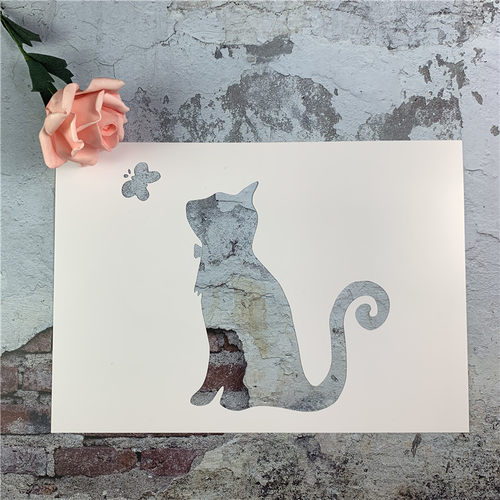 猫咪蝴蝶 卡通唯美可爱涂鸦工具DIY镂空画画模板墙绘手绘遮蔽板