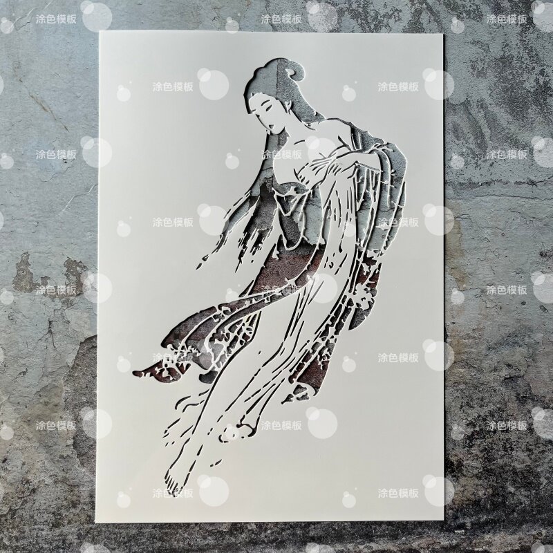 国风古典贵妃 古风汉服镂空模板治愈墙绘喷漆模具墙面diy画画图案