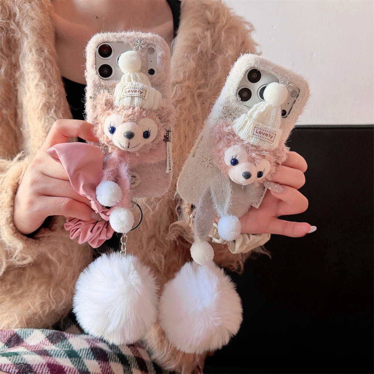 宏界 秋冬毛绒可爱立体帽子达菲熊雪莉玫适用苹果17ProMax手机壳iphone15新款16pro时尚款14pro防摔13保护套,3C数码配件,手机保护套/壳,淘宝优惠券,粉丝福利购,淘宝优惠卷