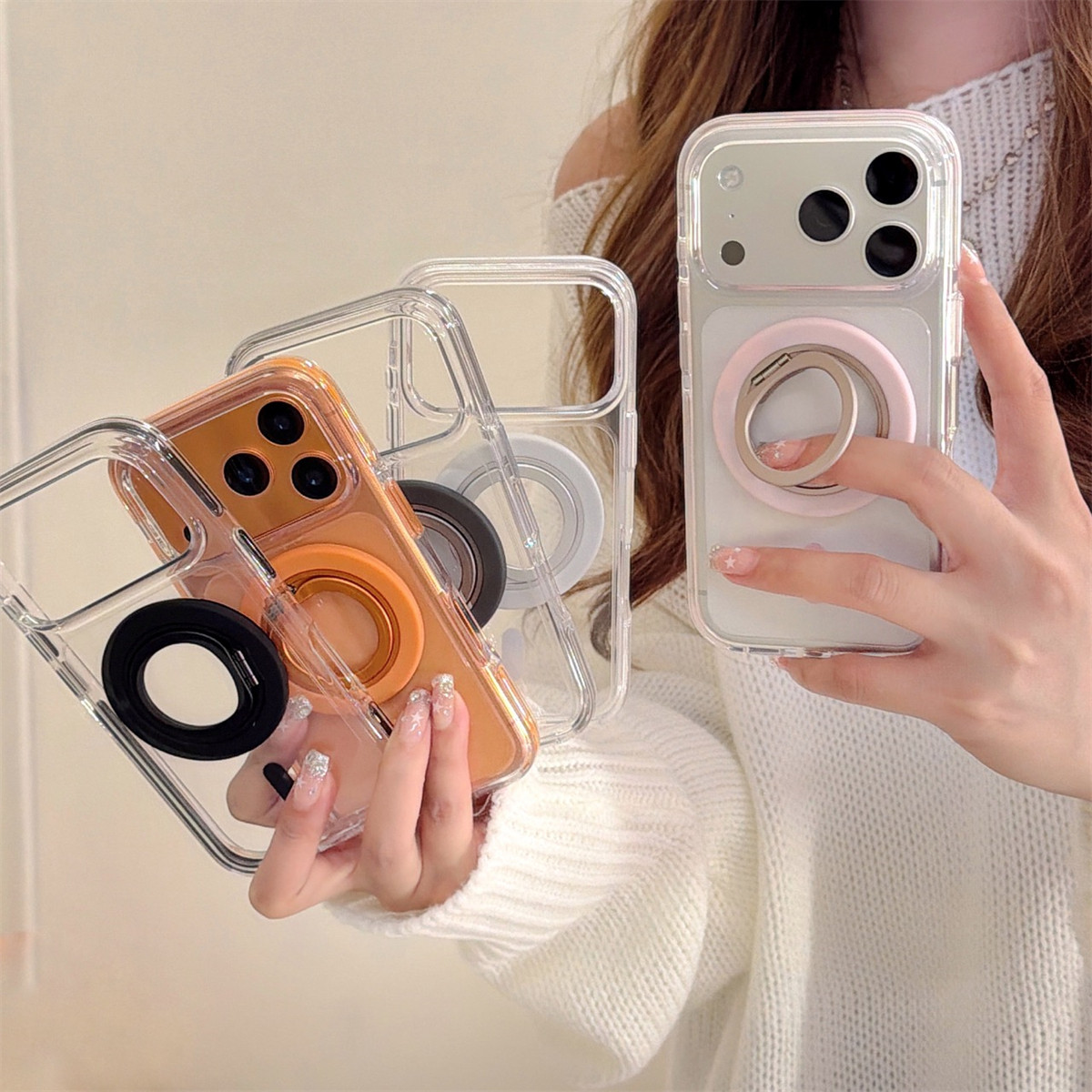宏界 高级感透明简约小圈360磁吸支架适用苹果17ProMax手机壳iphone15新款16pro硅胶13女款14pro防摔12保护套,3C数码配件,手机保护套/壳,淘宝优惠券,粉丝福利购,淘宝优惠卷