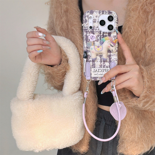 宏界 秋冬撞色绒布可爱立体彩色独角兽小马适用苹果17ProMax手机壳iphone15新款16pro女款14pro防摔13保护套