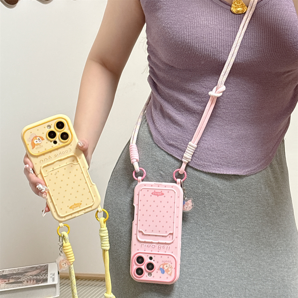 宏界  简约波点可爱饼饼玲娜贝儿卡包适用苹果16promax手机壳iphone15新款15pro硅胶16女款14pro防摔保护套