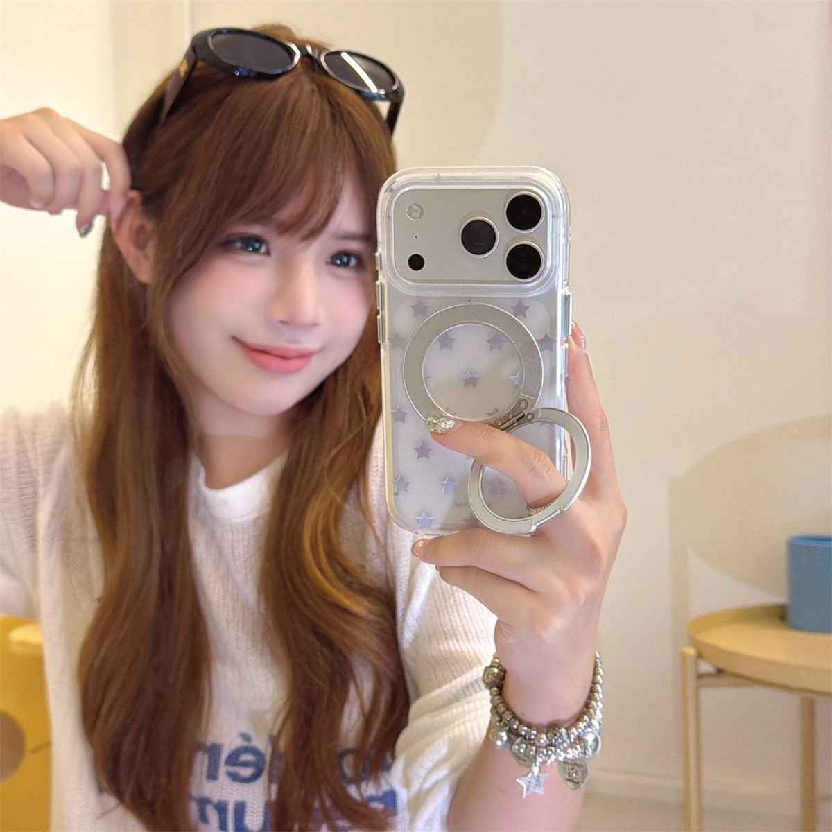 宏界 高级感360一体支架银色星星适用苹果17ProMax手机壳iphone15新款16pro硅胶17pro女款15pro防摔17保护套