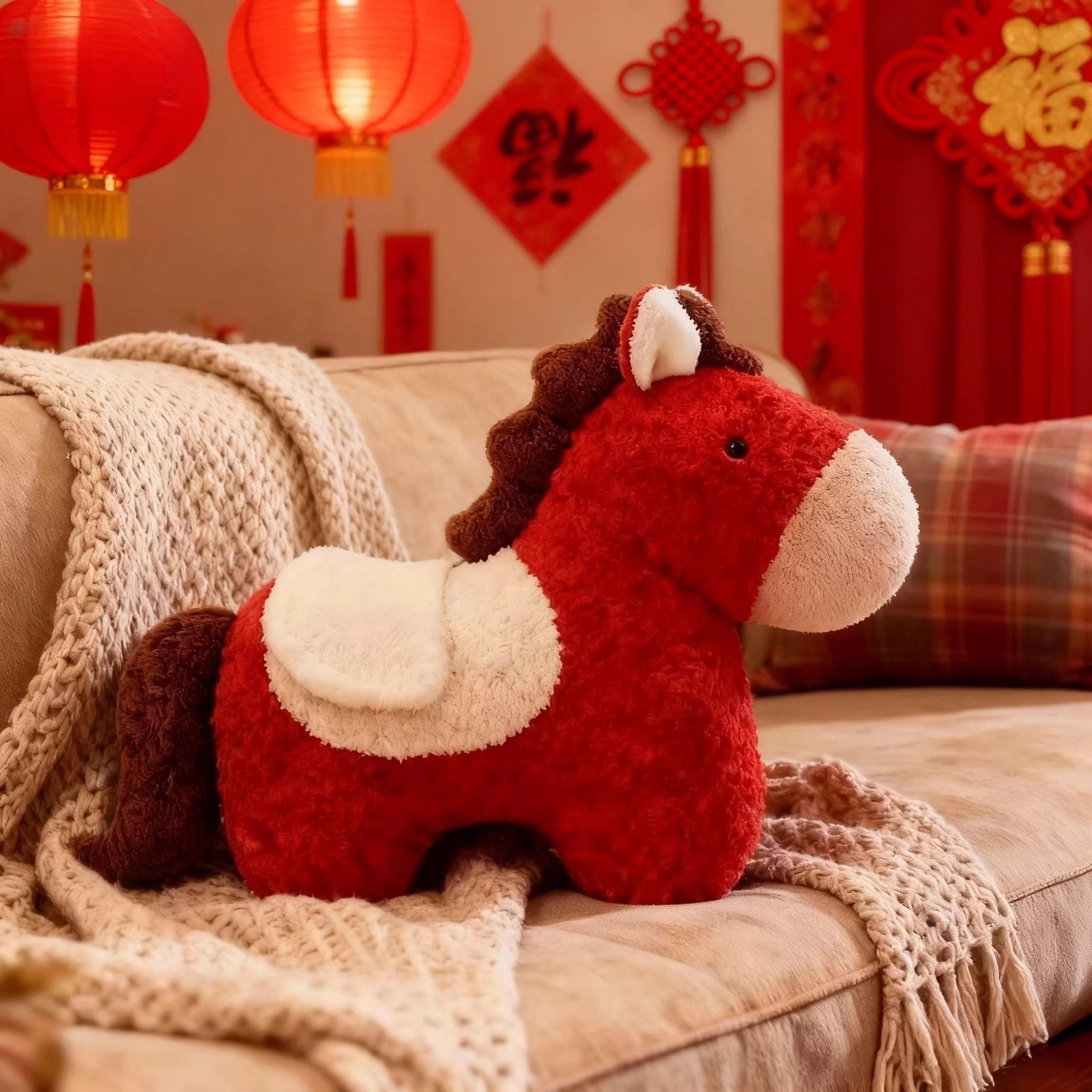 2026新年马年吉祥物抱枕毛绒玩偶仿真玩具小马摆件儿童新年小礼物,玩具/童车/益智/积木/模型,毛绒/玩偶/公仔/布艺类玩具,淘宝优惠券,粉丝福利购,淘宝优惠卷