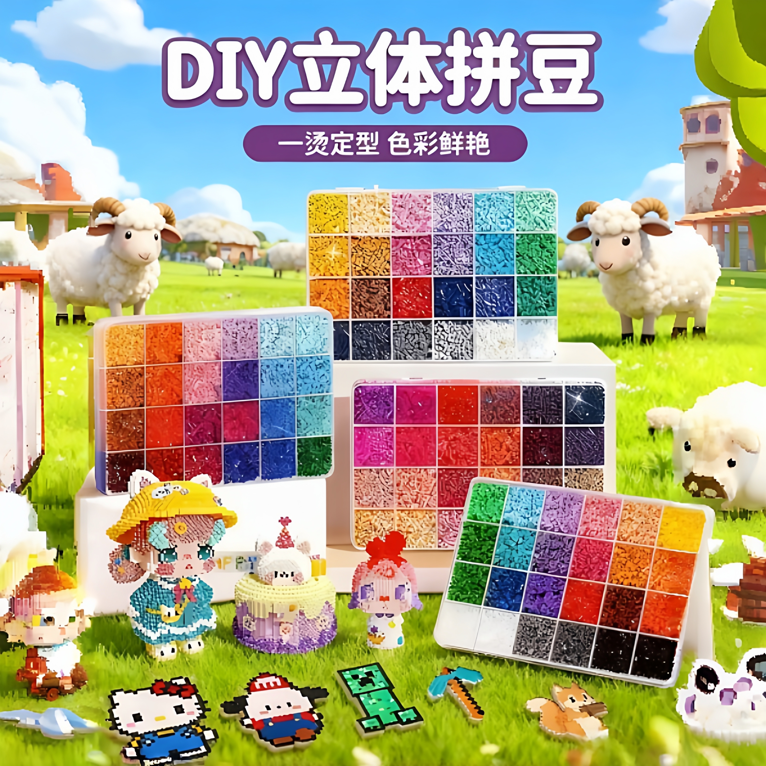 拼豆豆手工diy材料包全套立体融合COCO套装工具笔熨斗烫纸补充包6