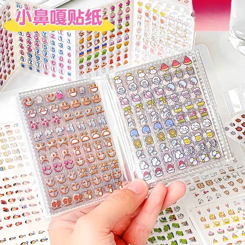高颜值迷你小鼻嘎贴纸书指甲贴无毒无味女孩儿童一本小比卡手账本加收纳册卡通装饰图案防水可爱贴画指甲贴捏