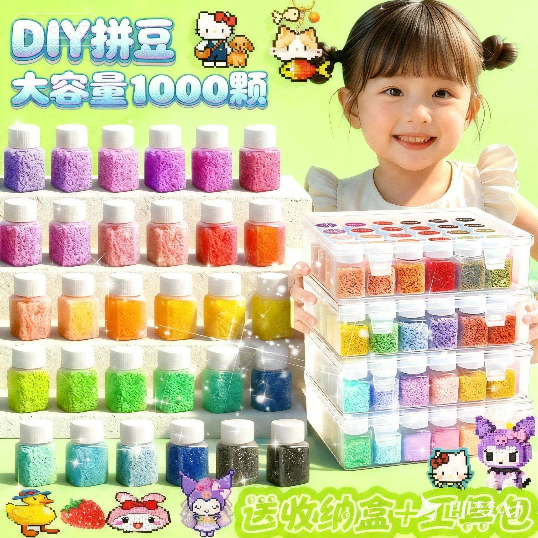 瓶装拼豆豆手工diy材料包全套立体融合豆工具套装制作补充包熨斗6,玩具/童车/益智/积木/模型,拼豆/拼豆工具,淘宝优惠券,粉丝福利购,淘宝优惠卷