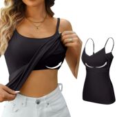 Ves Top Bra Padded Spaghetti Tank Modal Cami Women Solid