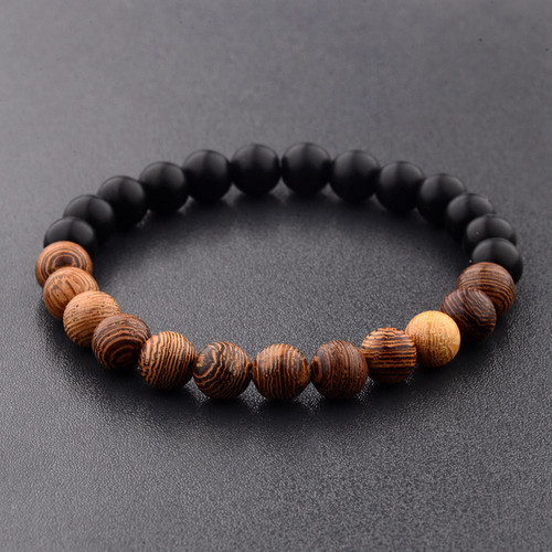 8mm New Natural Wood Beads Bracelets Men Black Ethinc Medita