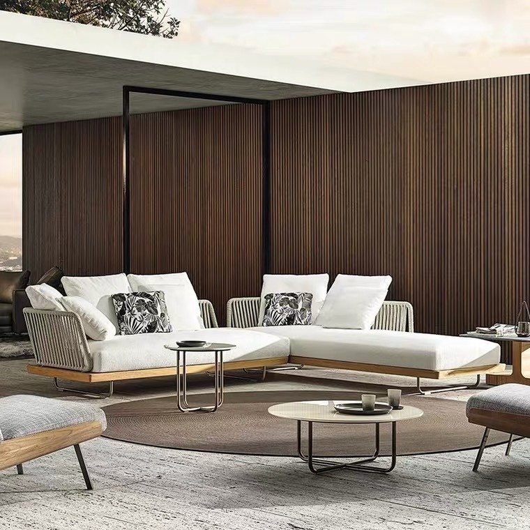 户外柚木沙发藤椅沙发组合庭院露天防水防晒地产样板房阳光房沙发