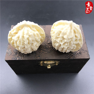 文玩象牙果雕刻核桃四座楼白狮子头虎头官帽苹果园猛犸象牙手把件