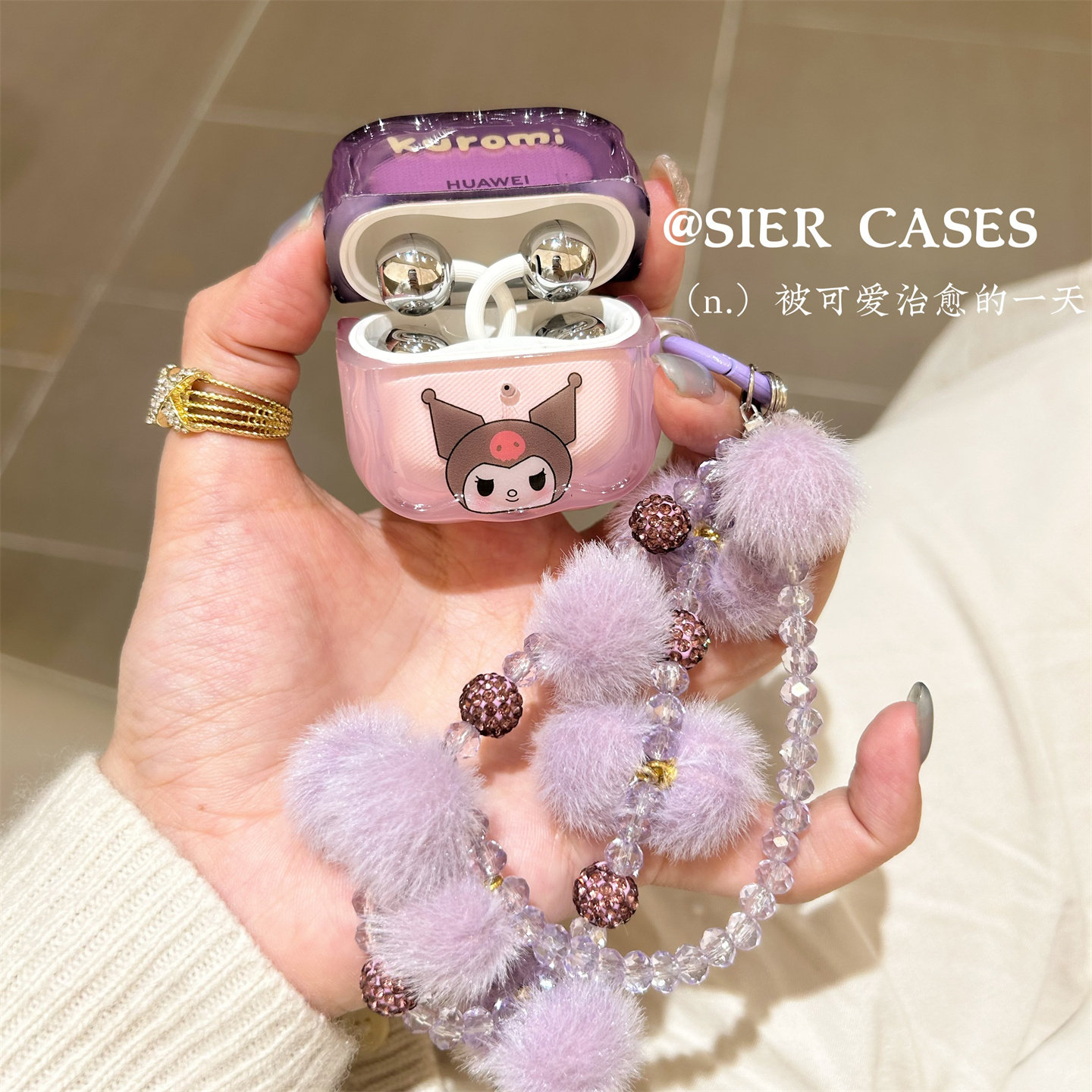 日系动漫卡通Freeclip2保护套适用于华为freeclip库洛米紫色耳机耳机壳Airpods4代波浪边se3防摔方形耳机壳6i