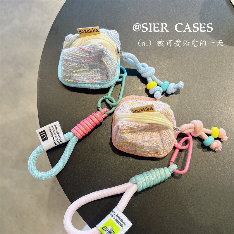 小香风可爱便携耳机收纳包适用于华为freeclip苹果oppo耳机通用保护壳Airpodspro2软布壳塞纳S8S小清新蓝色包
