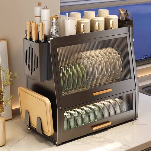 带盖厨房碗碟置物架家用碗柜台面筷盘防尘收纳盒多功能沥水架碗柜