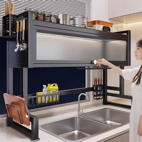 厨房水槽置物架家用碗碟收纳洗碗槽水池防尘碗柜多功能沥水碗碟架
