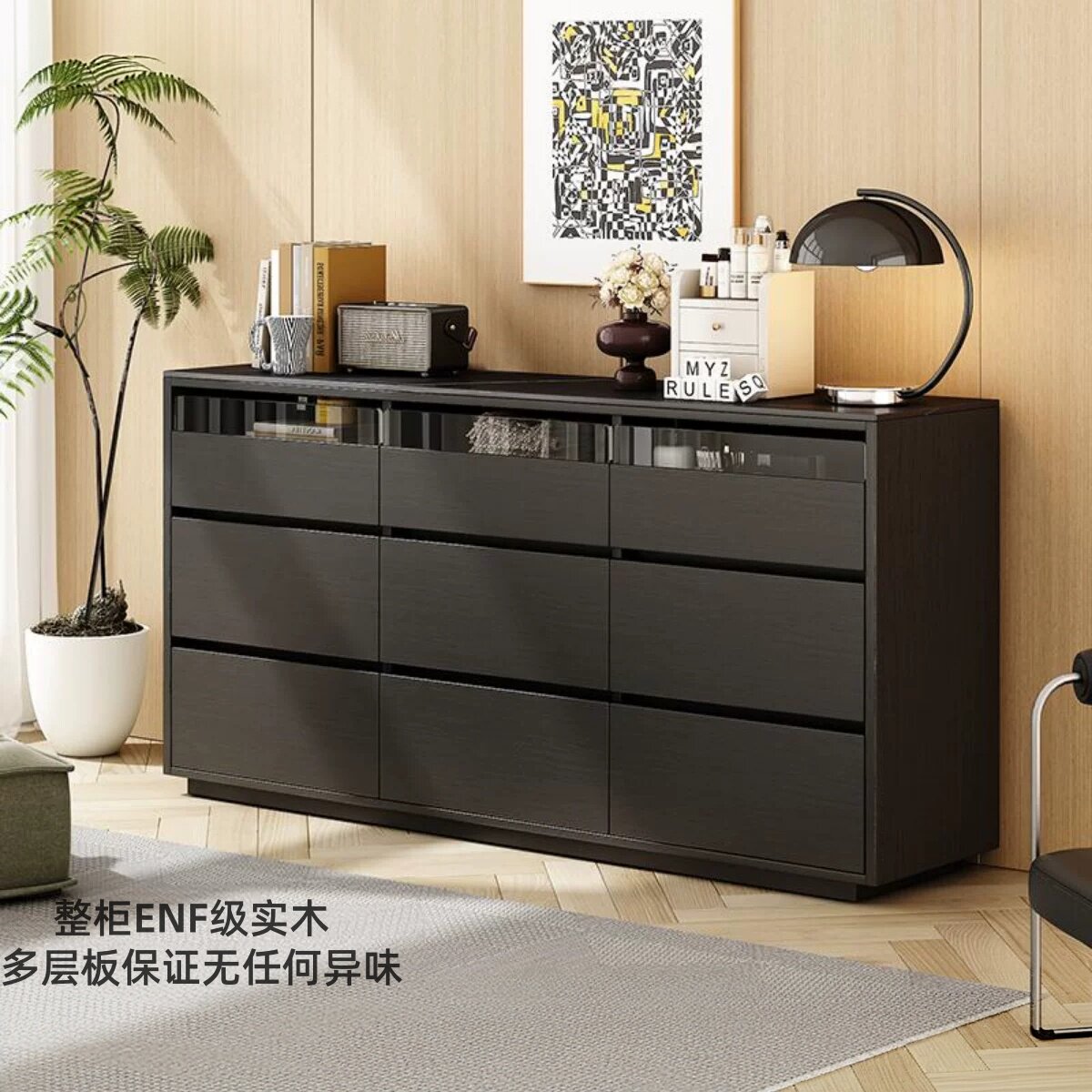 现代简约卧室床尾墙收纳储物斗柜