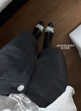 PickRui睿哥 随性菱格 秋冬加绒保暖皮裤女新款百搭休闲裤直筒裤