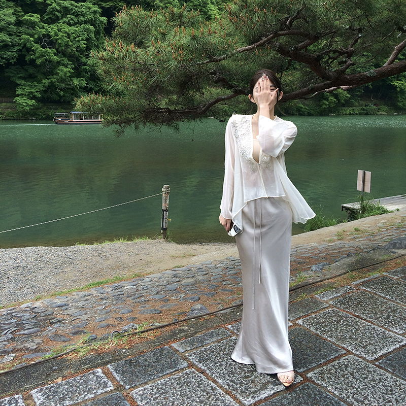 PickRui 睿哥 冰山美人 珠光鱼尾半身裙女夏季新款气质垂坠感裙子