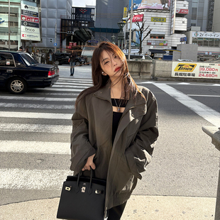 新款 PickRui 外穿风衣 大外套女春季 军绿宽松工装 睿哥 酷酷小女孩