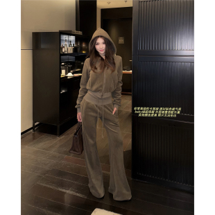 两件套女秋冬新款 帅过男朋友复古连帽卫衣休闲套装 睿哥 PickRui