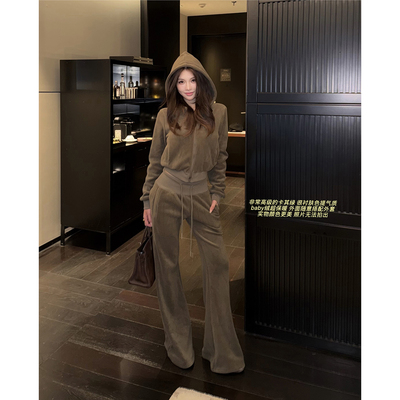 PickRui 睿哥 帅过男朋友复古连帽卫衣休闲套装两件套女秋冬新款