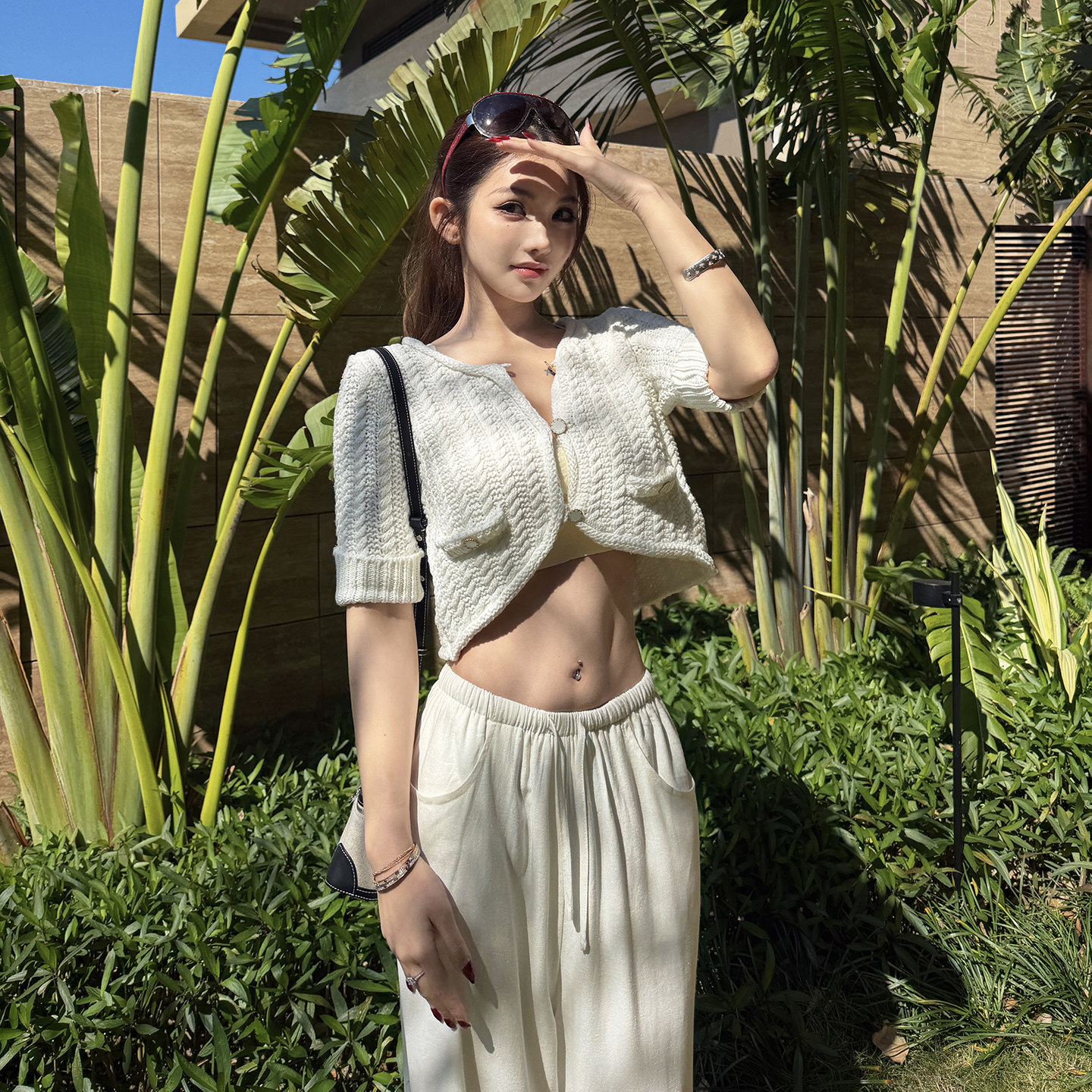 PickRui睿哥 月光圆舞曲早春新款小香风编织短外套女中袖针织开衫