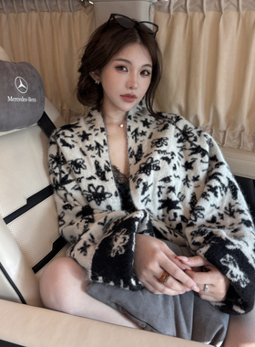 PickRui 睿哥 美女心得 提花蝙蝠袖开衫双面穿女秋季针织斗篷上衣