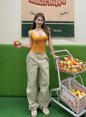 PickRui 睿哥 气泡冰萃 葡萄紫豆绿色工装裤女百搭显瘦休闲长裤