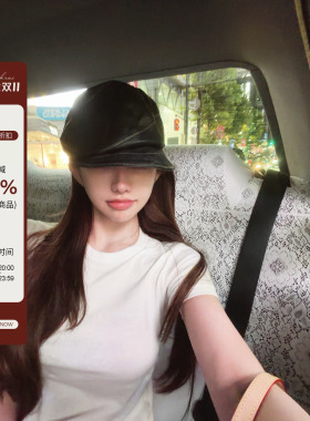 PickRui睿哥 英伦复古褶皱水洗八角帽女显脸小大头围帽子报童帽