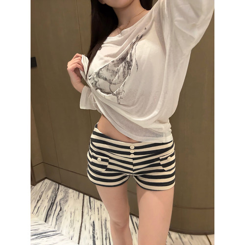 PickRui睿哥 条纹法则 撞色运动短裤女夏美式辣妹休闲裤新款百搭