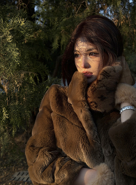 PickRui 睿哥 拿铁可可 冬季獭兔毛毛外套女新款立领气质皮草年轻