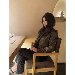 睿哥 外套短款 又飒又美 皮衣女2025秋新款 上衣 大翻领短款 PickRui