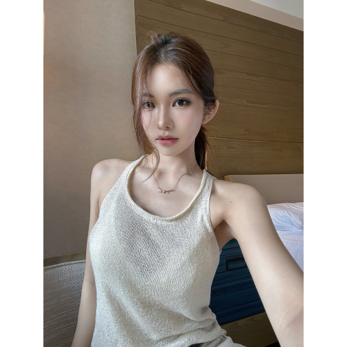 PickRui睿哥 夏日bi备卷边天丝亚麻吊带背心女新款无袖上衣外穿