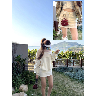 PickRui睿哥 高腰包臀裙A字裙百搭 白色闪钻牛仔短裙半身裙女新款