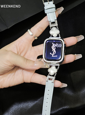 柔软真皮春夏四叶草表带鳄鱼纹适用applewatch苹果手表Se891011代