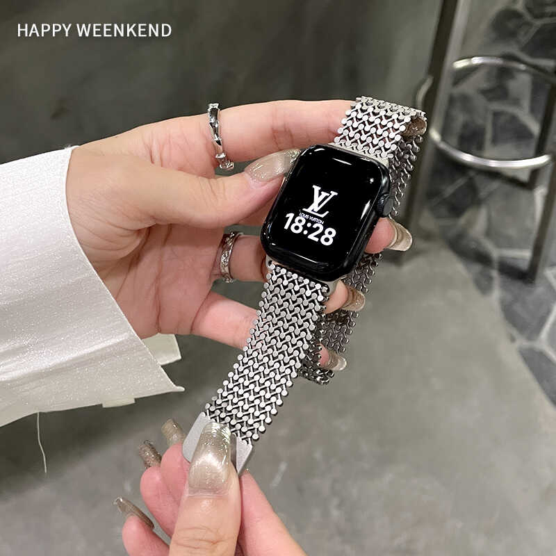 莫斯密码不锈钢表带磁吸适用苹果手表iwatch8applewatch765se10代