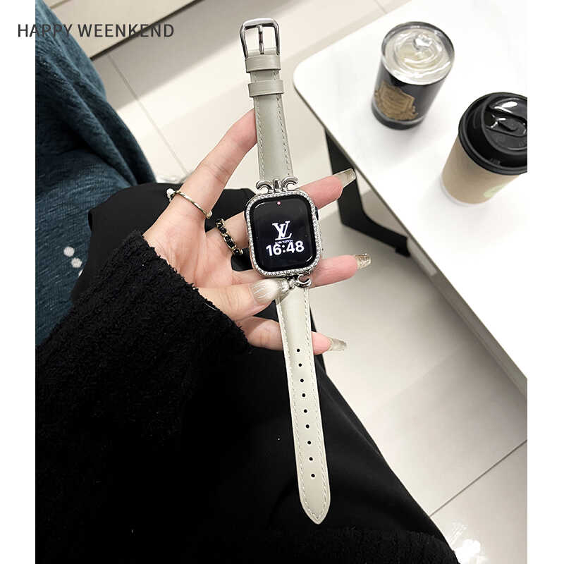 小香风适用苹果手表S10新款iwatch78真皮气质se6小众高级感表带女