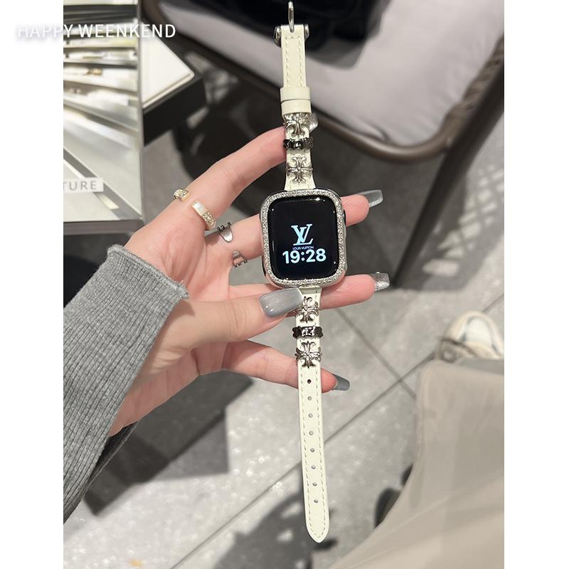 高级感真皮克罗心表带适用于苹果