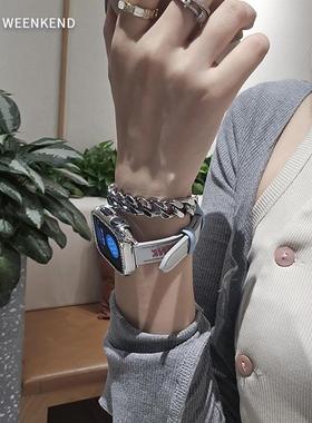 精致风牛仔刺绣Y2K真皮适用applewatch苹果手表表带S11987SES10女