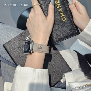 真皮铆钉表带翻毛皮适用苹果手表S10iwatchS116789表带男女款 腕带