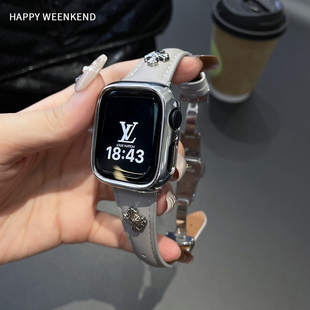 克罗锌牛皮表带品质感蝴蝶扣适用applewatch11代8910苹果表带男女