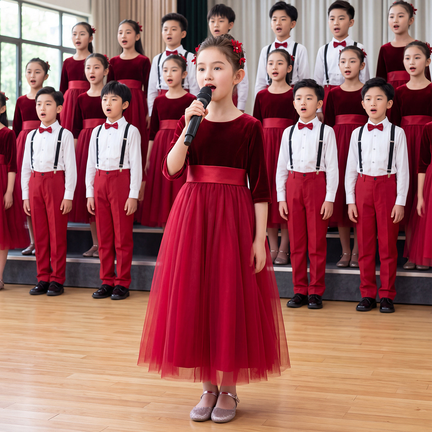 男女童合唱朗诵主持演出服新款