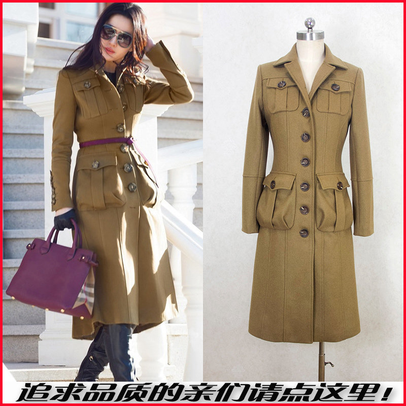 刘亦菲明星同款中长款单排扣时尚风衣修身羊毛呢子大衣毛呢外套女