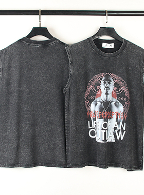 2024重磅320克高街False Perception Vest 2Pac肖像水洗坎肩背心